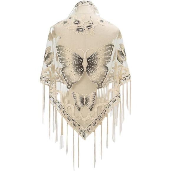 Accessories - Women’s Elegant Butterfly Print Shawls Wraps Beige